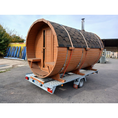Sauna mit Anhänger  Gartensauna  3,5m mit Holz-Ofen